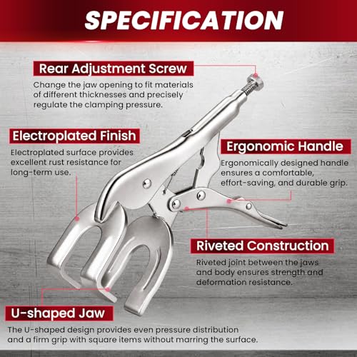 9" Locking Pliers Set, U-Shaped Welding Clamps, 4 Pack
