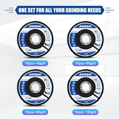 40 Pack Flap Discs 4 1/2" for Angle Grinder, 40/60/80/120 Grit, T29 Flap Disc, Die Grinder Sanding Disc, Zirconia Grinding Wheel for Metal, Wood, Stainless Steel Polishing Finishing - color: Blue