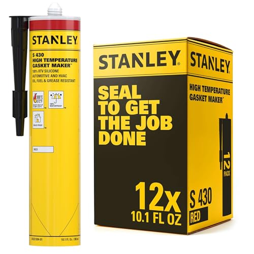 Stanley S430 High-Temp RTV Silicone Gasket Maker - 12x10.1 Fl.oz Red, Waterproof, Flexible and Heat Resistant Red Silicone Sealant for Automotive Valve Covers and Engine Parts | 12 Pack - color: Red, size: 12 PACK