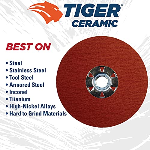 Weiler 69884 Tiger Ceramic Alumina Resin Fiber Sanding & Grinding Disc, 4-1/2" Diameter, 80 Grit, 5/8" - 11 Hub (Pack of 25)