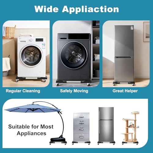 Nefish Furniture Dolly Adjustable Mini Fridge Stand with Wheels Washing Machine Stand Mobile Roller with 4 Locking Swivel Wheel Universal Mobile Base Moving Cart for Dryer Refrigerator - color: Black