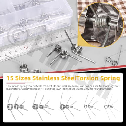 Hilitchi 45PCS Stainless Steel Torsion Spring Tiny Torsion Spring 45/90/120 Degree V-Shape Compression Spring Mechanical Compression Springs Assortment Kit for Repair Tools Woodworking DIY