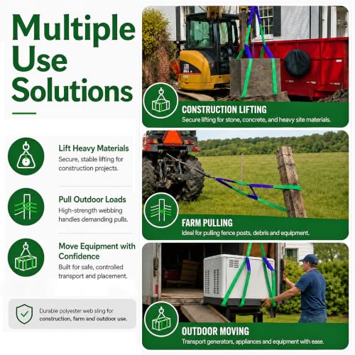 2" x 5' Lifting Slings Straps Polyester Heavy Duty Web Slings 4400 Lbs Vertical, 3520 Lbs Choker, 8800 Lbs Basket (Green/Purple) - size: 2 Inch x 5 Feet