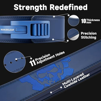 MANUEKLEAR 4-Inche Lever Belt Weightlifting with Heavy Duty Buckle - color: Blue, size: M (29-35inches)