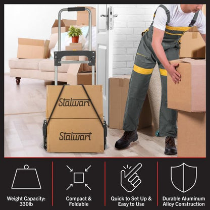 Dolly Cart with Collapsible Handle - Folding Hand Truck with 330lb Capacity - Foldable Cart with Wheels and Elastic Cord by Stalwart - size: 330lb Capacity