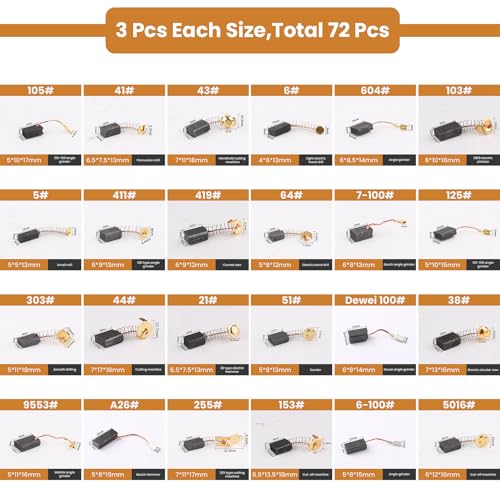 72Pcs 24 Different Sizes Electric Motor Carbon Brushes Set