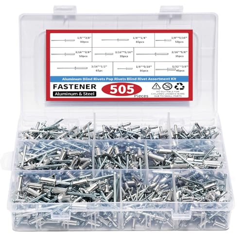Aluminum Pop Rivets Assortment Kit Blind Rivets for Metal, Furniture, Automotive, Instrument 505 Set