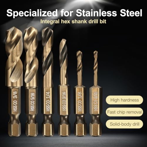 M35 Cobalt Stubby Drill Bits, 6Pcs 1/4" Hex Shank Short Metal Drill Bits