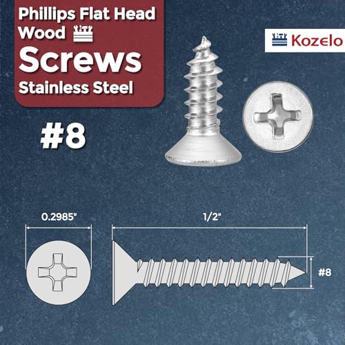 50pcs Phillips Wood Screws #8x1/2 304 Stainless Steel Silver - color: Silver, size: #8x1/2"