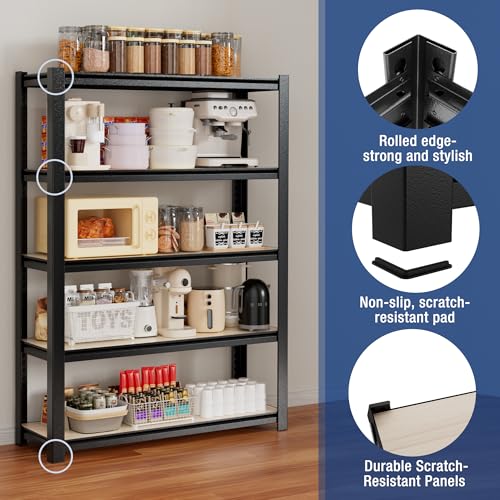 WORKPRO 5-Tier Black Shelving with Board, 36.2”Wx16.5”Dx72”H, 3000LBS Load - color: Black, size: 36.2"W x 16.5"D x 72"H