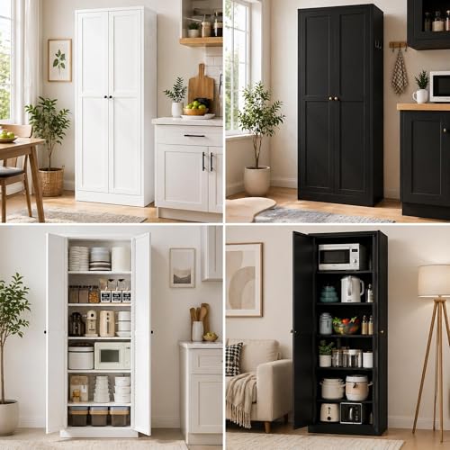 AQY Metal Pantry Cabinet, 72" Black Kitchen Storage Cabinet with Doors - color: Black, style: H72" - 2 Doors Hooks & Vents
