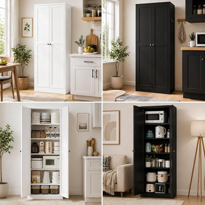 AQY Metal Pantry Cabinet, 72" Black Kitchen Storage Cabinet with Doors - color: Black, style: H72" - 2 Doors Hooks & Vents
