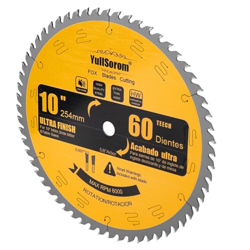 10 Inch Thin Kerf Fine Finish Crosscut Table Saw Blades, 60-Tooth ATB TCT Fine Finish Wood Cutting Circular Saw Blade with 5/8 Inch Arbor - size: 10 Inch 60T