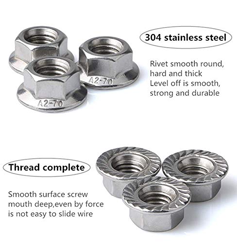 Stainless Steel Serrated Hex Flange Nuts Locknuts 50 Pcs (M5) - size: M5