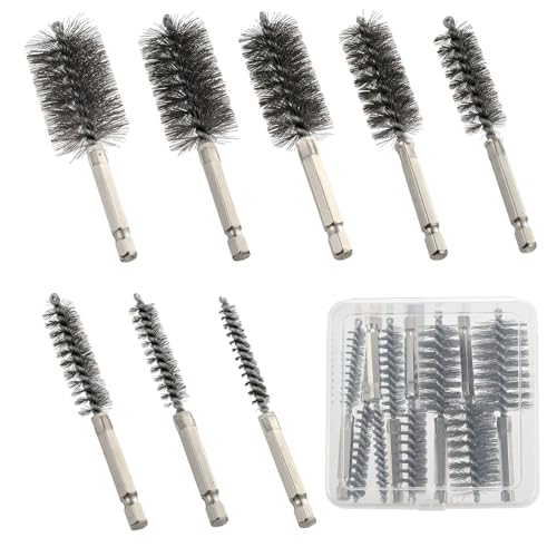 MAXMAN Bore Brush Set, 8PCS Wire Brush for Drill, 1/4" Hex Multi-Diameter
