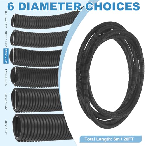 MECCANIXITY Plastic Split Wire Loom Tubing 1/2"(12mm) ID 20FT(6m), Black - color: Black, size: 1/2"(12mm) ID x 20FT(6m)