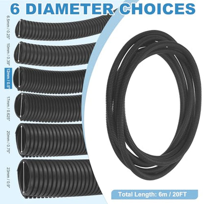 MECCANIXITY Plastic Split Wire Loom Tubing 1/2"(12mm) ID 20FT(6m), Black - color: Black, size: 1/2"(12mm) ID x 20FT(6m)