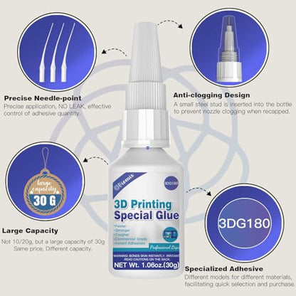 3D Printing Super Glue, Ultra-Thin Capillary Adhesive for PLA ABS PETG TPU - size: 3D Printing Super Glue