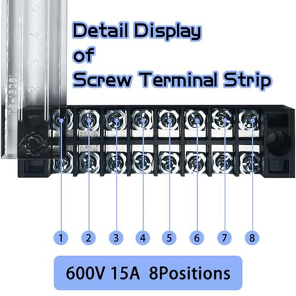 4 Sets 8 Positions 600V 15A Terminal Blocks Ground Circuit Dual Row Bus Bar Wire Screw Terminal Block Kit with Cover 600V Pre Insulated Terminal Strip WW004-1508 - size: 15A 8P