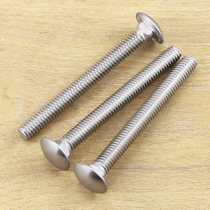 3/8-16 x 4 Carriage Bolts, 304 (18/8) Stainless Steel Carriage Screws, Round Domed Head Square Neck, Grade A2-70, Full Thread, Coarse Thread UNC, 10-Pack - size: 3/8-16 x 4"