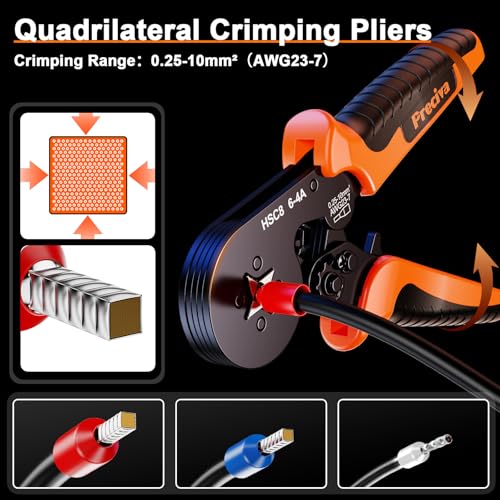 Preciva Professional Self-Adjusting Ratchet Crimping Tool Kit for Insulated Ferrules - 0.25-10mm² (AWG 24-8) with 1280PCS Terminal Kit & Mini Wire Stripper, Ergonomic Non-Slip Handle, Carrying Case