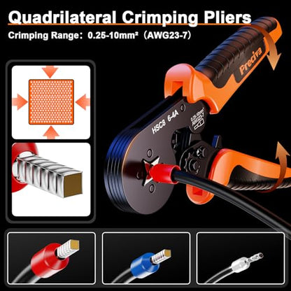 Preciva Professional Self-Adjusting Ratchet Crimping Tool Kit for Insulated Ferrules - 0.25-10mm² (AWG 24-8) with 1280PCS Terminal Kit & Mini Wire Stripper, Ergonomic Non-Slip Handle, Carrying Case