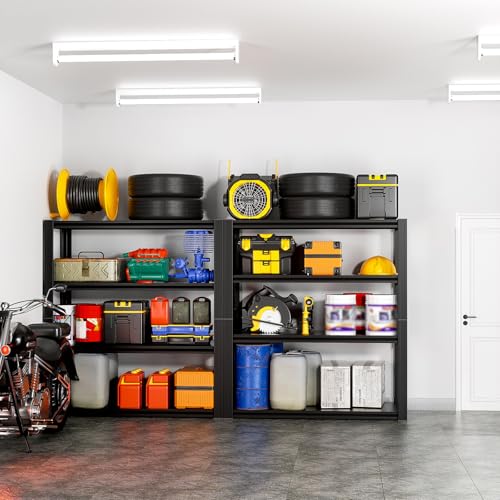 4-Tier 40" W x 20" D x 60" H Garage Shelving Garage Storage Shelves 2200LBS Metal Industrial Shelf Adjustable Heavy Duty Shelving Storage Rack Shelving Unit (Black) - color: Black-hidden Hole, size: 40"W x 20"D x 60"H