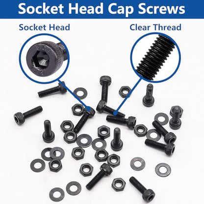 300PCS M3 x 10mm Hex Socket Head Cap Screws with Nuts and Washers, 12.9 Grade Alloy Steel M3 Bolts with Hex Wrench - color: BK-M3 x 10mm