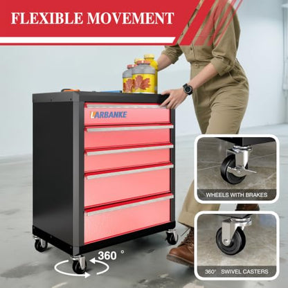 LARBANKE 5 Drawer Rolling Tool Chest with Wheels,Lockable Tool Cabinet,Red - color: Red, size: 5 drawer tool chest