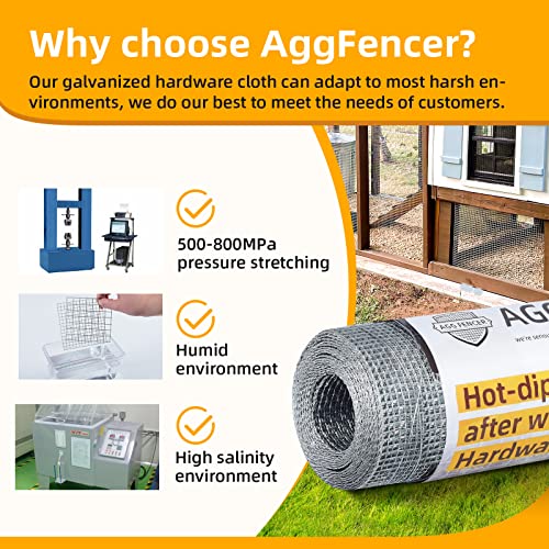 AggFencer 16in x 10ft Hardware Cloth 1/8 inch 27Ga Chicken Coop Wire Fence - size: 16in x 10ft