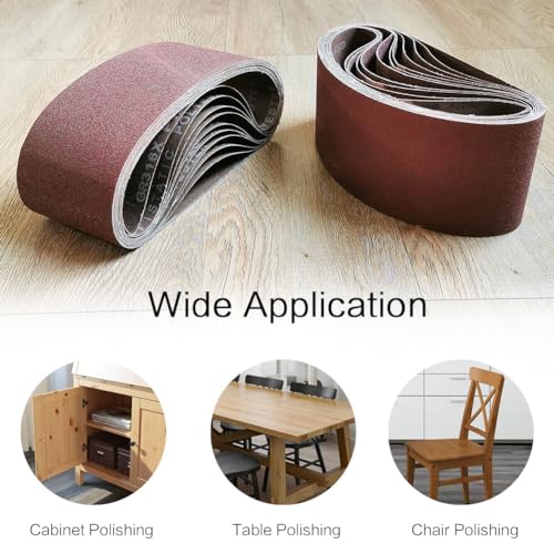 4x24 4 x 24 Sanding Belt Pack 4-Inch x 24-Inch,12 Pcs(4 Each of 80 120 150 Grits) Aluminum Oxide for Sander - size: 4x24in