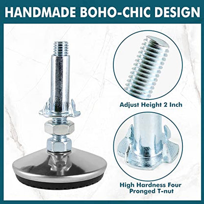 M8 Leveling Feet with 2" Thread Length - Silver, 4 Set - color: Silver, size: M8 x 50mm