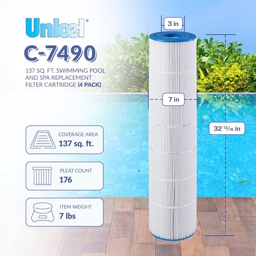 Unicel C-7490 137 Square Foot Media Replacement Pool Filter Cartridge with 176 Pleats, Compatible with Hayward Pool Products (4 Pack)