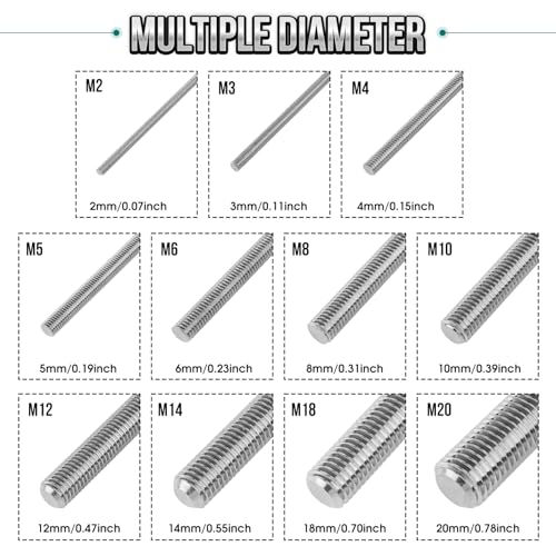 5Pcs Fully Threaded Rod & Studs, M3 x 100mm Long Threaded Screw, 0.5mm Thread Pitch, 304 Stainless Steel Right Hand Thread Bar Studs for Furniture Machinery Assembly - size: M3 x 100mm