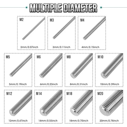 5Pcs Fully Threaded Rod & Studs, M2 x 150mm Long Threaded Screw, 0.4mm Thread Pitch, 304 Stainless Steel Right Hand Thread Bar Studs for Furniture Machinery Assembly - size: M2 x 150mm