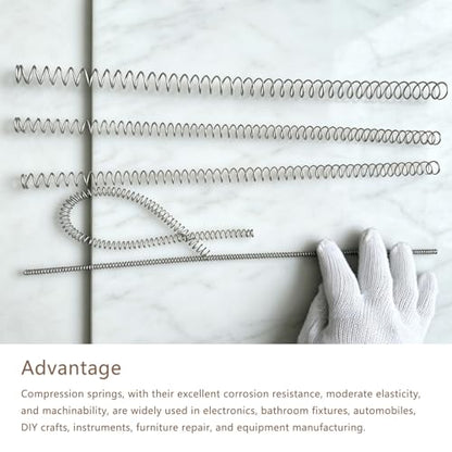 Compression Spring 1x8x305mm, 304 SS Long Extension Spring 2 Pack - size: 1mm x 8mm x 305mm