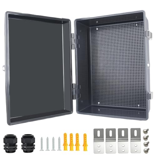 Electrical Junction Box, IP67 Waterproof Outdoor Box ABS Plastic Enclosure with Stainless Steel Latches & Brackets, Hinge Black Cover Project Box with Mounting Plate 14.2"x10.2"x6.7" - color: Black, size: 14.2"x10.2"x6.7"
