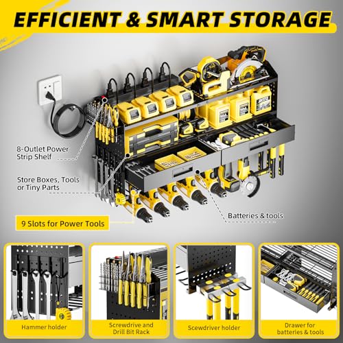 Power Tool Organizer Wall Mount with Charging Station & Drawers - size: Large