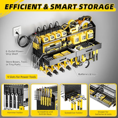 Power Tool Organizer Wall Mount with Charging Station & Drawers - size: Large