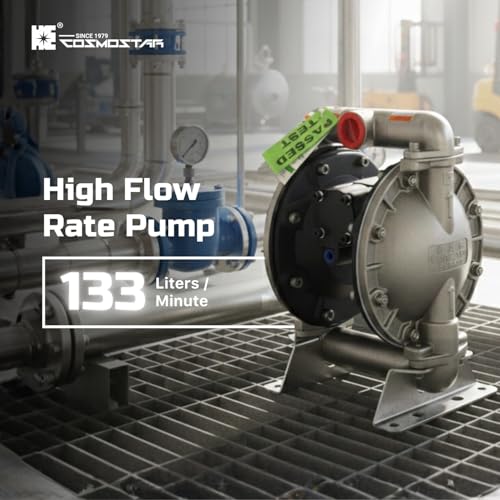 COSMOSTAR D0306 1" Stainless Steel Double Air Diaphragm Pump, Aluminum Body, Teflon Ball, seat and Diaphragm, Pump Muffler, Pump, Chemical Pump, Waste Oil Pump, Pneumatic Oil Pump, Diaphragm Pumps - size: D0306 1" Stainless Steel