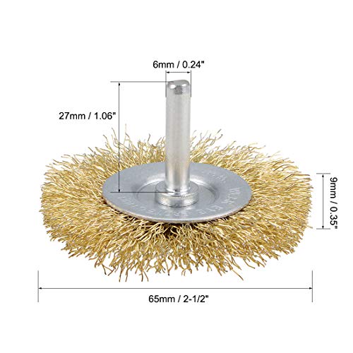 uxcell 2-1/2 Inch Wire Wheel Brush Bench Brass Plated Crimped Steel 1/4-Inch Shank 3 Pcs