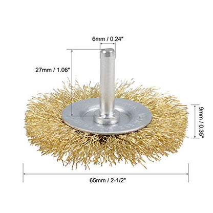 uxcell 2-1/2 Inch Wire Wheel Brush Bench Brass Plated Crimped Steel 1/4-Inch Shank 3 Pcs