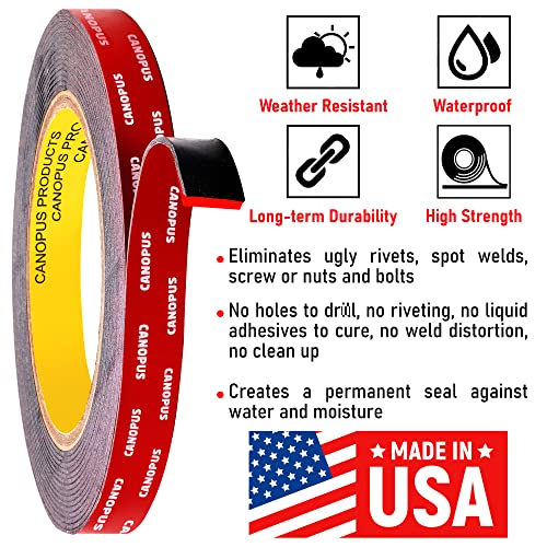 CANOPUS Double Sided Tape, 5952 Heavy Duty Mounting Tape, Strong Bond & Weatherproof Seal Strip for Automotive Mounting, Picture and Photo Frame, Poster, Craft, 0.50 in x 15 ft, Black, Made in USA - size: 0.5in x 5yd