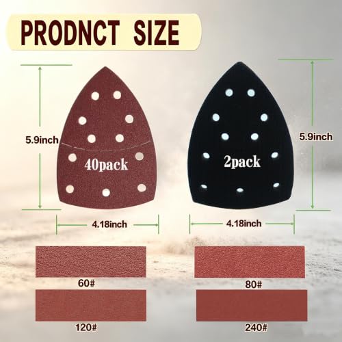40 Pack 11 Hole Mouse Sander Sandpaper 2 Pack Replacement Pads Hook Loop Sanding Discs 60 80 120 240 Grit Sand Paper for Wood Furniture Dust Extraction