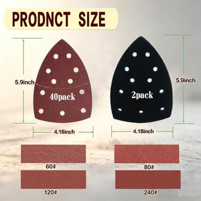 40 Pack 11 Hole Mouse Sander Sandpaper 2 Pack Replacement Pads Hook Loop Sanding Discs 60 80 120 240 Grit Sand Paper for Wood Furniture Dust Extraction