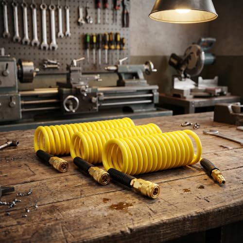 2PCS Polyurethane Recoil Air Hose, 1/4" ID by 25FT, Yellow - color: Yellow, size: 1/4" ID x 25FT