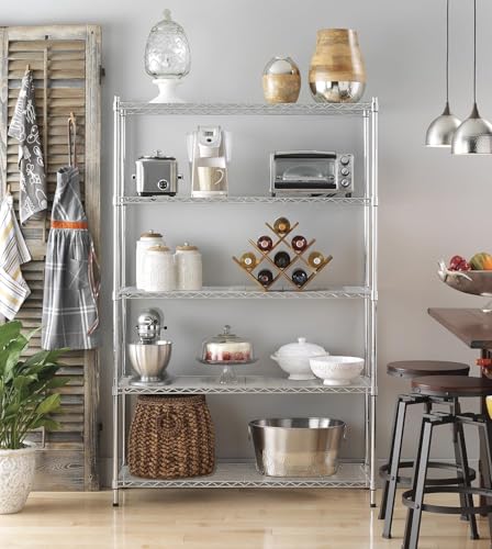 Storage Shelves - 5 Tier Metal Shelving Unit, 18" D × 48" W × 72" H - color: Chrome, size: 18"D X 48"W x 72"H, 5 Tier