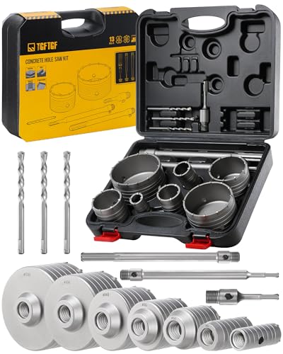 TGFTGF 19PCS Concrete Hole Saw Kit with 300/110mm SDS Plus & 300mm Max Shank and 3 Drill Bits, 30/40/50/65/80/100/110mm Hole Saw Kit, Masonry Hole Cutter Set for Brick, Cement, Stone, Wall Drilling - size: 19PCS - (1-3/16” to 4-5/16”)