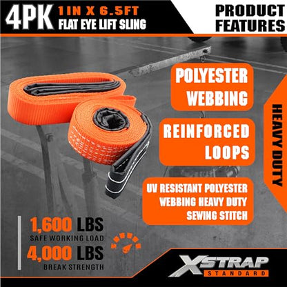 XSTRAP STANDARD 4PK 1"x6.5ft Lifting Sling Straps 2000 lb Vertical Capacity - style: 4PK 1''x6.5ft