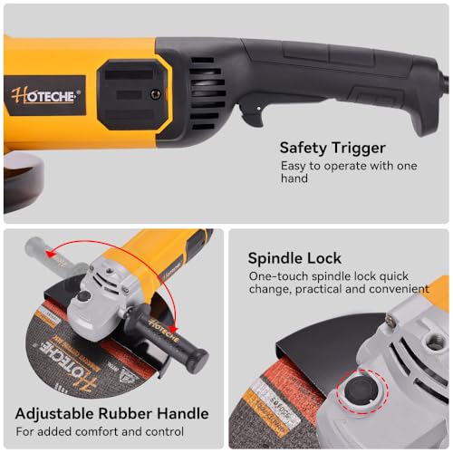 Hoteche 9-Inch Angle Grinder 3-HP Grinding and Cutting Tool Fits 7/8" Hole Size Wheels with Rotatable Handle and Lock-On Switch - size: 9-Inch 3-HP